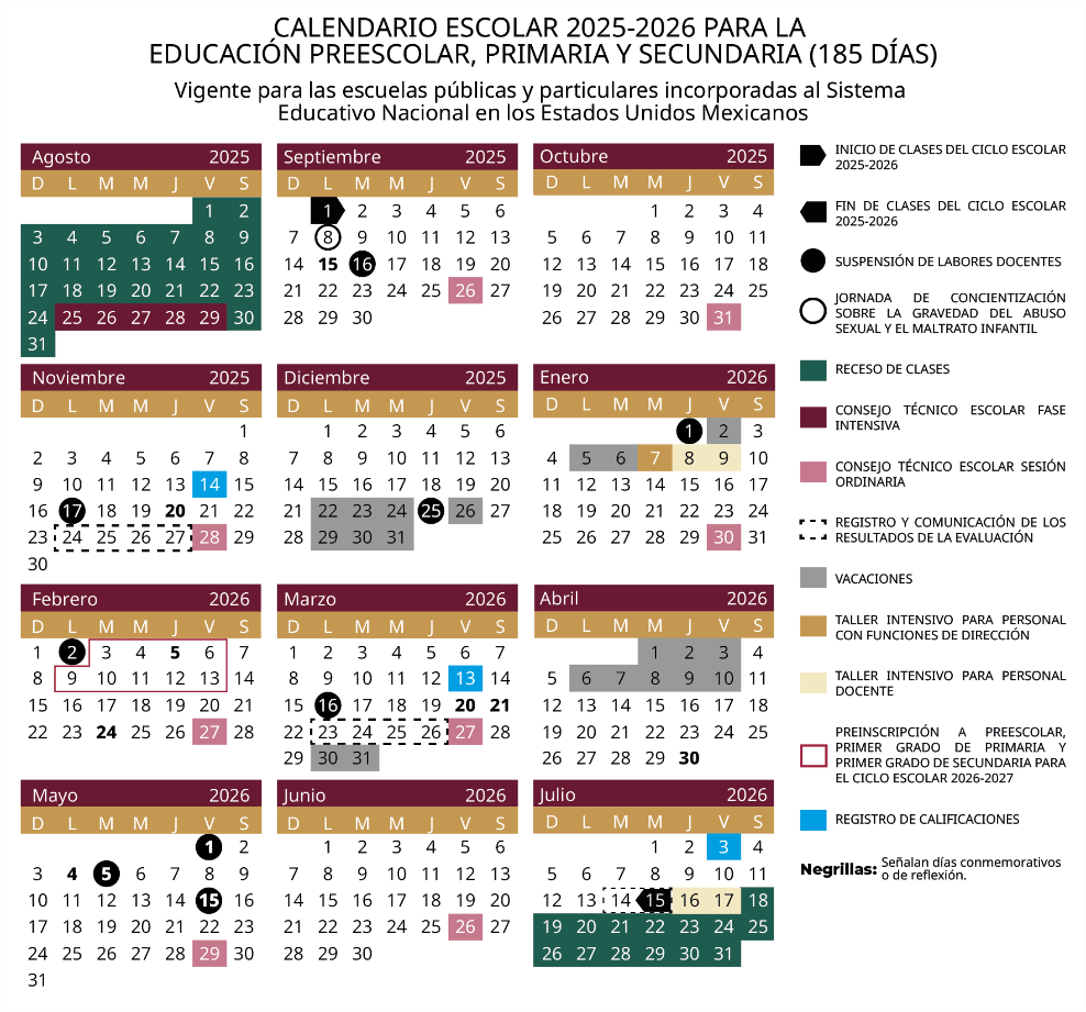 calendario ciclo escolar 2025 2026